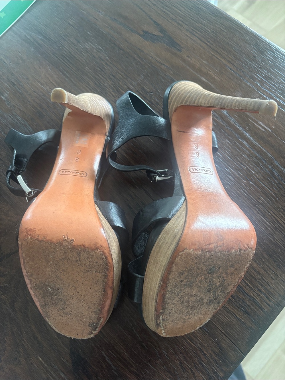 Coach Black Leather Crisscross Ankle-Strap Heels with Silver Buckles Size 8 - Picture 2 of 3